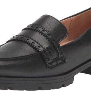 Women's Black Faux Leather London Loafer Size 7.5 Slip-On Block Heel Casual